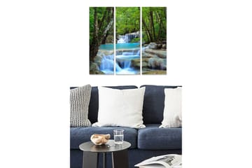 Canvastavla i trä 3-delar 50x70 cm - Vacker vattenfall med omgivande grönska - Grön / Turkos / Beige - Inredning - Tavlor & posters - Canvastavla