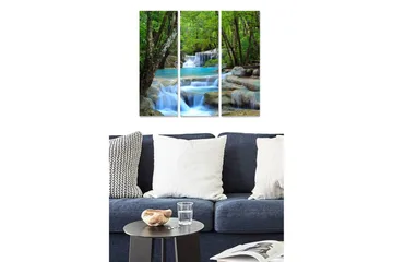 Canvastavla i trä 3-delar 50x70 cm - Vacker vattenfall med omgivande grönska - Grön / Turkos / Beige - Inredning - Tavlor & posters - Canvastavla