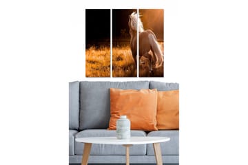 Canvastavla i trä 3-delar 50x70 cm - Vackert hästmotiv i gyllene ljus - Guld / Brun - Inredning - Tavlor & posters - Canvastavla