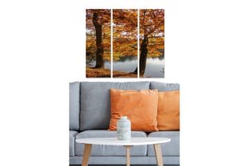 Canvastavla i trä 3-delar 50x70 cm - Vackra höstträd vid en spegelblanka sjö - Orange / Brun / Grön - Inredning - Tavlor & posters - Canvastavla