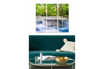 Canvastavla i trä 3-delar 50x70 cm - Vattenfall omgiven av frodig grönska - Grön / Blå / Beige - Inredning - Tavlor & posters - Canvastavla