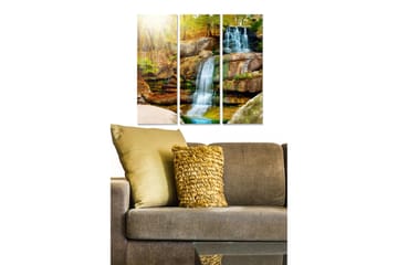 Canvastavla i trä 3-delar 50x70 cm - Vattenfall omgiven av höstfärgad natur - Grön / Brun / Blå - Inredning - Tavlor & posters - Canvastavla