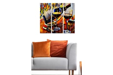 Canvastavla i trä 3-delar 50x70 cm - Vinkaraffinerad stillhet med glas och flaskor - Röd / Gul / Brun - Inredning - Tavlor & posters - Canvastavla
