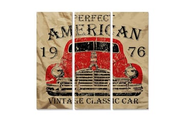 Canvastavla i trä 3-delar 50x70 cm - Vintage amerikansk bil från 1976 - Röd / Beige / Svart - Inredning - Tavlor & posters - Canvastavla