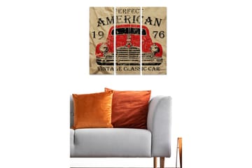 Canvastavla i trä 3-delar 50x70 cm - Vintage amerikansk bil från 1976 - Röd / Beige / Svart - Inredning - Tavlor & posters - Canvastavla