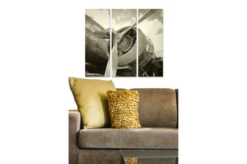 Canvastavla i trä 3-delar 50x70 cm - Vintage flygplansmotor i detaljrik komposition - Grå / Svart / Vit - Inredning - Tavlor & posters - Canvastavla