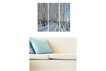 Canvastavla i trä 3-delar 50x70 cm - Vinterlandskap med björkar i snöklädd miljö - Vit / Blå / Svart - Inredning - Tavlor & posters - Canvastavla