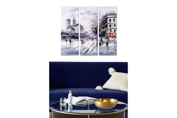 Canvastavla i trä 3-delar 50x70 cm - Vinterlandskap med skridskoåkare på en frusen sjö - Grå / Vit / Orange - Inredning - Tavlor & posters - Canvastavla