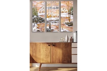 Canvastavla i trä 3-delar 50x70 cm - Vinterlandskap med snötäckta träd och en spegelblanka sjö - Vit / Grön / Orange - Inredning - Tavlor & posters - Canvastavla