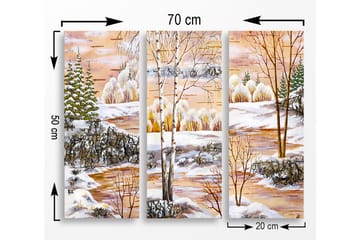 Canvastavla i trä 3-delar 50x70 cm - Vinterlandskap med snötäckta träd och en spegelblanka sjö - Vit / Grön / Orange - Inredning - Tavlor & posters - Canvastavla