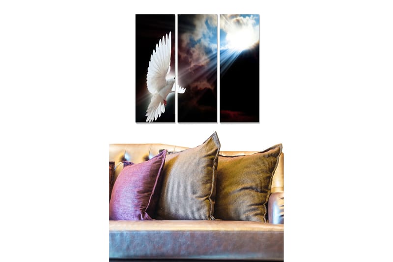 Canvastavla i trä 3-delar 50x70 cm - Vit duva i flykt mot en dramatisk himmel - Vit / Svart / Blå - Inredning - Tavlor & posters - Canvastavla