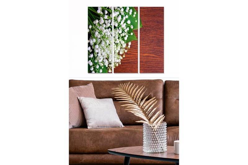 Canvastavla i trä 3-delar 50x70 cm - Vitsippor i en grön omgivning, Vit / Grön / Brun