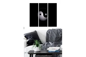 Canvastavla i trä 3-delar 50x70 cm - Yin och Yang-symbol i minimalistisk stil - Svart / Vit / Grå - Inredning - Tavlor & posters - Canvastavla