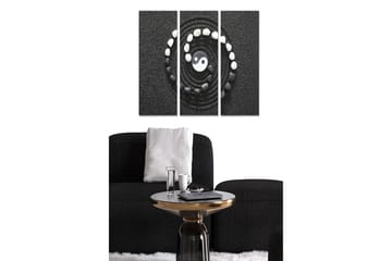 Canvastavla i trä 3-delar 50x70 cm - Yin och Yang-symbol i spiralform med stenar på svart bakgrund - Svart / Vit / Grå - Inredning - Tavlor & posters - Canvastavla