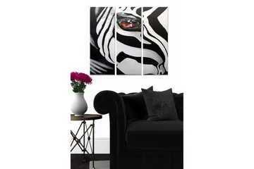 Canvastavla i trä 3-delar 50x70 cm - Zebra med framträdande öga - Svart / Vit / Brun - Inredning - Tavlor & posters - Canvastavla