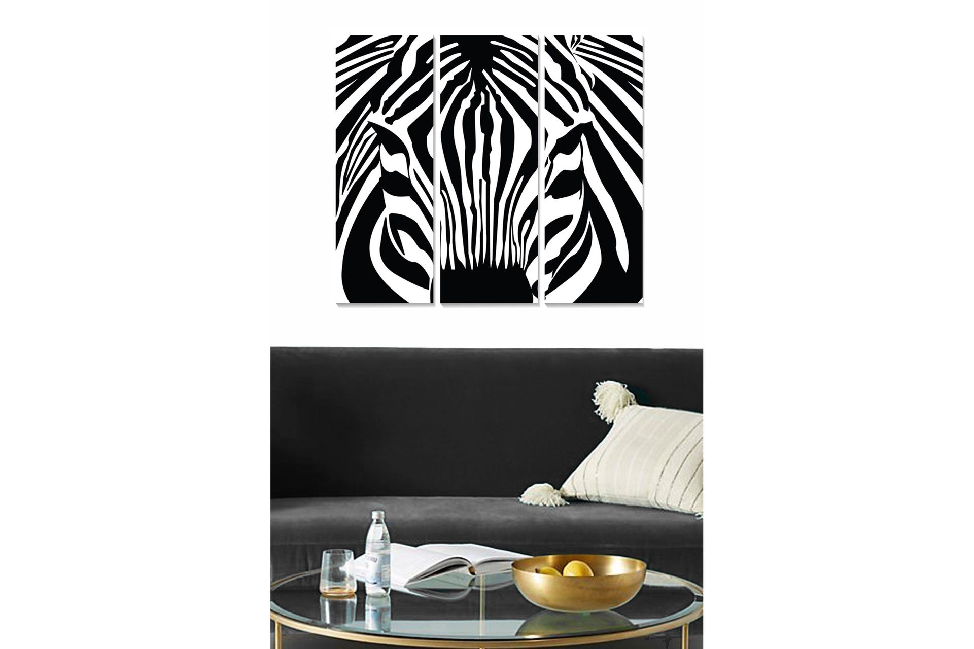 Canvastavla i trä 3-delar 50x70 cm - Zebra med kontrasterande svarta ...