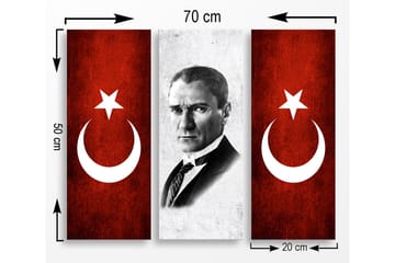 Canvastavla i trä 3-delar 50x70 cm - Porträtt av en man omgiven av symboler för Turkiet - Röd / Vit - Inredning - Tavlor & posters - Canvastavla