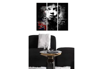 Canvastavla i trä 3-delar 50x70 cm - Porträtt av en ansiktsprofil med grafiska inslag och en urban känsla - Svart / Vitt / Rött - Inredning - Tavlor & posters - Canvastavla