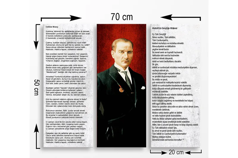 Canvastavla i trä 3-delar 50x70 cm - Porträtt av en man i kostym med en medalj på bröstet - Röd / Svart / Vit - Inredning - Tavlor & posters - Canvastavla