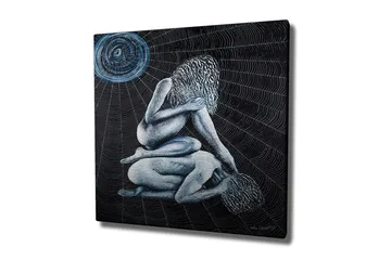 Canvastavla - Intim scen med två nakna figurer i en komplex position - Mörkblå / Ljusblå / Svart - Inredning - Tavlor & posters - Canvastavla