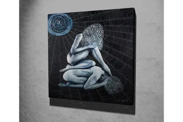 Canvastavla - Intim scen med två nakna figurer i en komplex position - Mörkblå / Ljusblå / Svart - Inredning - Tavlor & posters - Canvastavla