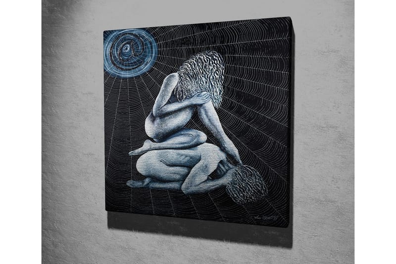 Canvastavla - Intim scen med två nakna figurer i en komplex position - Mörkblå / Ljusblå / Svart - Inredning - Tavlor & posters - Canvastavla