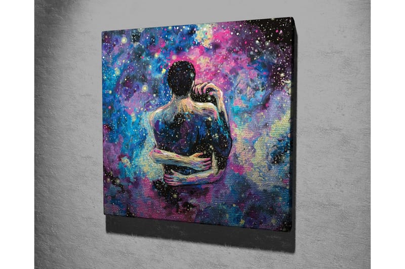 Canvastavla - Intimt par som omfamnar varandra i en stjärnklar galax - Blå / Lila / Svart - Inredning - Tavlor & posters - Canvastavla