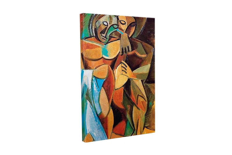 Canvastavla - Intimt par i en omfamnande gest, Brunt / Grönt / Blått