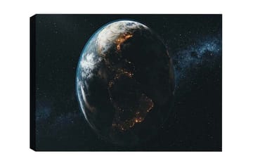 Canvastavla - Jorden sedd från rymden med ljus som markerar städerna - Blå / Grön / Svart - Inredning - Tavlor & posters - Canvastavla