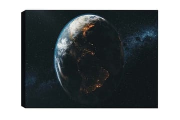 Canvastavla - Jorden sedd från rymden med ljus som markerar städerna - Blå / Grön / Svart - Inredning - Tavlor & posters - Canvastavla