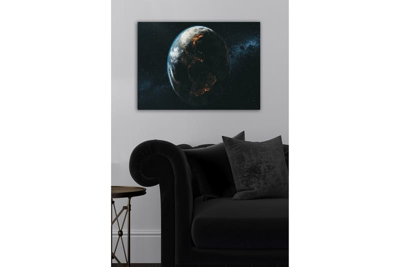 Canvastavla - Jorden sedd från rymden med ljus som markerar städerna - Blå / Grön / Svart - Inredning - Tavlor & posters - Canvastavla