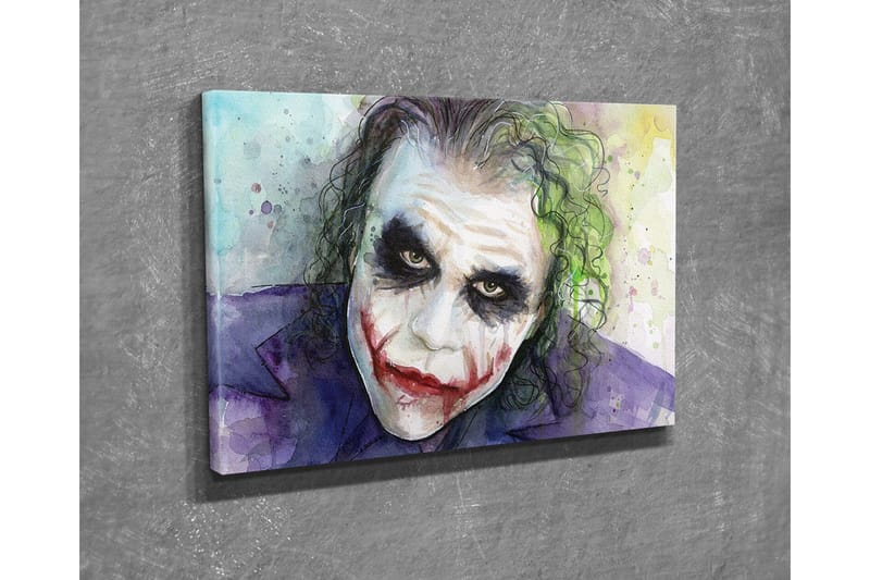 Canvastavla - Karaktärsbild av en joker med dramatiskt smink och uttrycksfulla ögon - Lila / Grön / Vit - Inredning - Tavlor & posters - Canvastavla