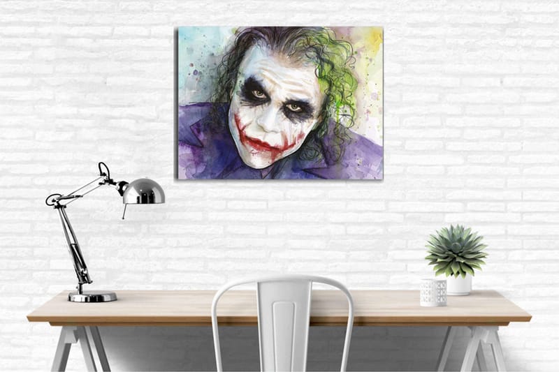 Canvastavla - Karaktärsbild av en joker med dramatiskt smink och uttrycksfulla ögon - Lila / Grön / Vit - Inredning - Tavlor & posters - Canvastavla