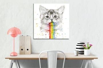 Canvastavla - Katt med regnbågsfärgad spya - Grå / Regnbåge (röd / Orange - Inredning - Tavlor & posters - Canvastavla