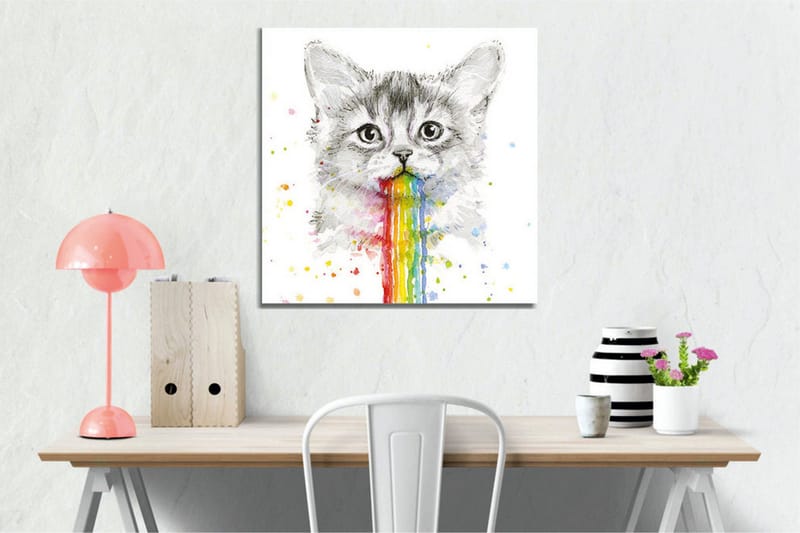 Canvastavla - Katt med regnbågsfärgad spya - Grå / Regnbåge (röd / Orange - Inredning - Tavlor & posters - Canvastavla