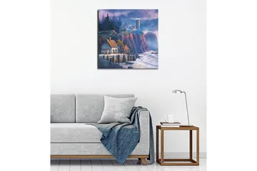 Canvastavla - Klippig kust med fyr och pittoreska hus - Mörkblå / Grå / Röd - Inredning - Tavlor & posters - Canvastavla