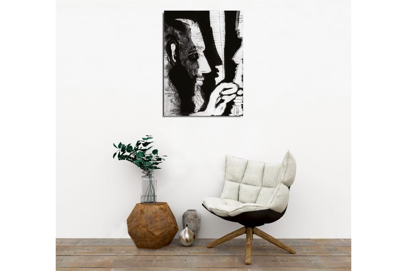 Canvastavla - Kontrastfylld porträtt av två ansikten i dialog - Svart / Vitt - Inredning - Tavlor & posters - Canvastavla