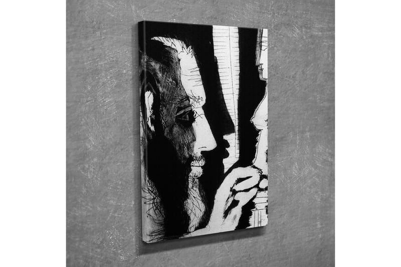 Canvastavla - Kontrastfylld porträtt av två ansikten i dialog - Svart / Vitt - Inredning - Tavlor & posters - Canvastavla