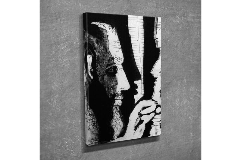 Canvastavla - Kontrastfylld porträtt av två ansikten i dialog - Svart / Vitt - Inredning - Tavlor & posters - Canvastavla