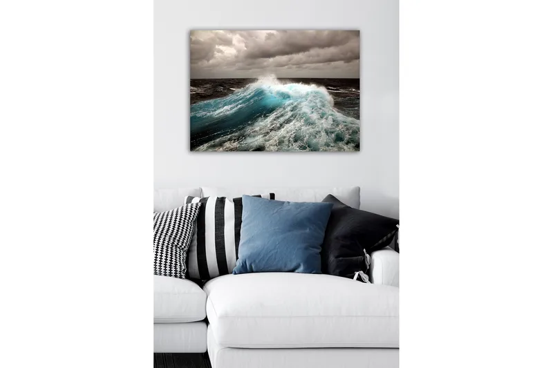 Canvastavla - Kraftfull våg som bryter mot ytan - Turkos / Mörkblå / Grå - Inredning - Tavlor & posters - Canvastavla