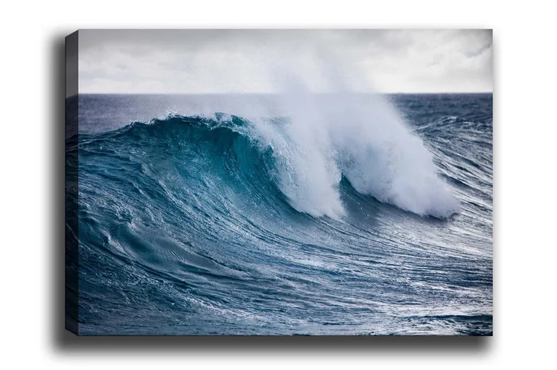 Canvastavla - Kraftfull våg som bryter mot ytan, Turkos / Mörkblå / Vit