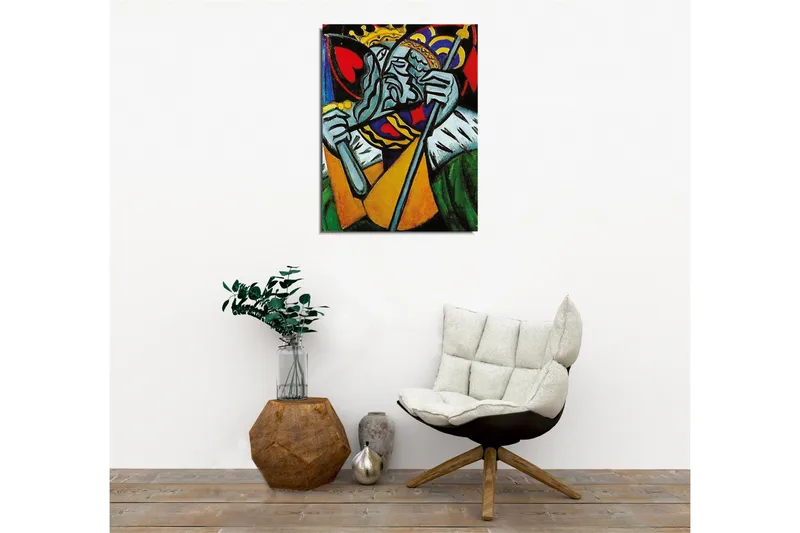 Canvastavla - Kunglig figur med en sorgsen uttryck och detaljerad krona - Grön / Röd / Blå - Inredning - Tavlor & posters - Canvastavla