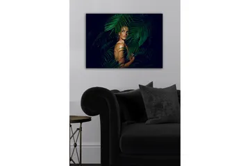 Canvastavla - Kvinna delvis dold bakom gröna palmblad - Mörkgrön / Hudton / Svart - Inredning - Tavlor & posters - Canvastavla