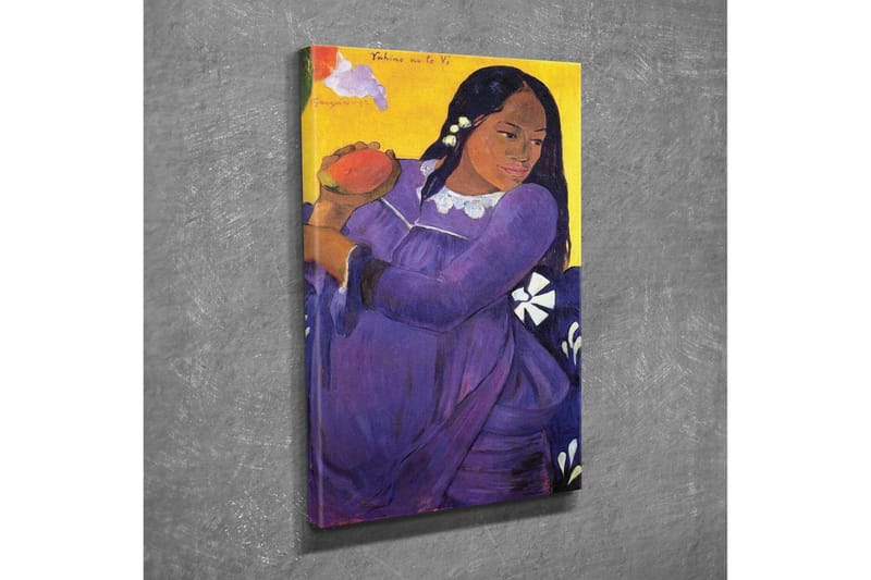 Canvastavla - Kvinna i lila klänning som håller en frukt - Lila / Gul / Vit - Inredning - Tavlor & posters - Canvastavla