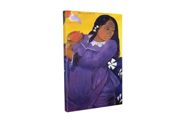 Canvastavla - Kvinna i lila klänning som håller en frukt - Lila / Gul / Vit - Inredning - Tavlor & posters - Canvastavla
