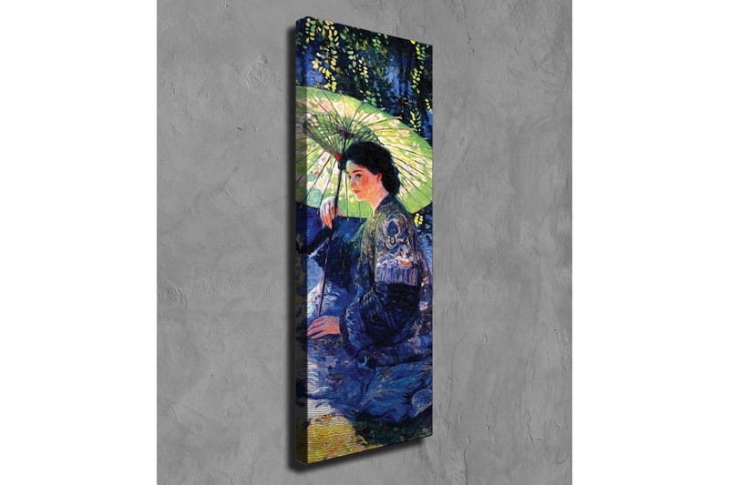 Canvastavla - Kvinna med parasoll i en grönskande omgivning - Mörkblå / Grön / Svart - Inredning - Tavlor & posters - Canvastavla