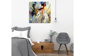 Canvastavla - Kvinna som spelar fiol med en skulptur i bakgrunden - Vit / Blå / Guld - Inredning - Tavlor & posters - Canvastavla