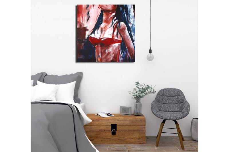 Canvastavla - Kvinnlig figur i röd bikini med mörkt hår - Röd / Svart / Hudton - Inredning - Tavlor & posters - Canvastavla