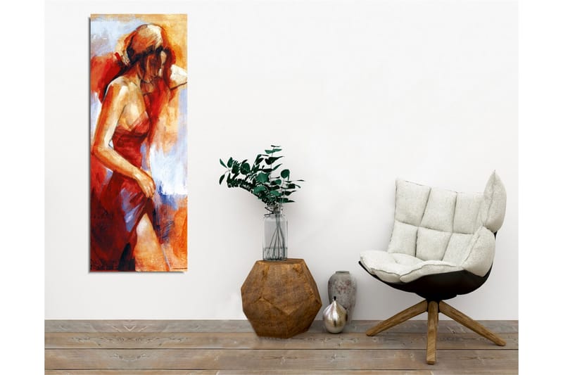 Canvastavla - Kvinnlig figur i röd klänning med mjuka penseldrag - Röd / Beige / Vit - Inredning - Tavlor & posters - Canvastavla