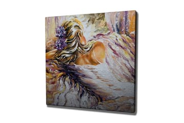 Canvastavla - Kvinnlig figur med blommor i håret som vilar i en mjuk omgivning - Lila / Beige / Vit - Inredning - Tavlor & posters - Canvastavla